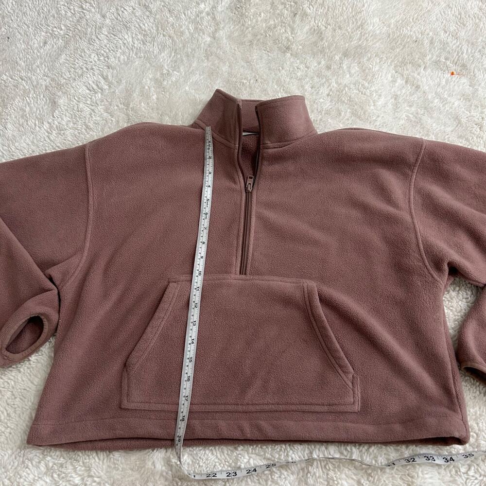 Aritzia TNA 1/2 Zip Fleece Cropped Sweater Womens Dusty Pink Cozy Loungewear L - Picture 4 of 6